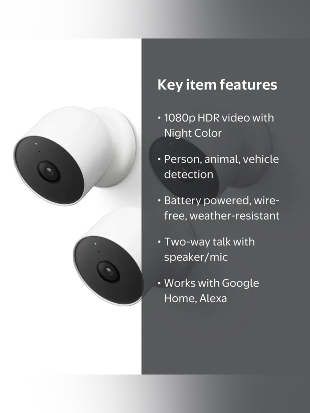 Google - Nest Cam 3 Pack Indoor/Outdoor Wire Free Security Cameras - Snow